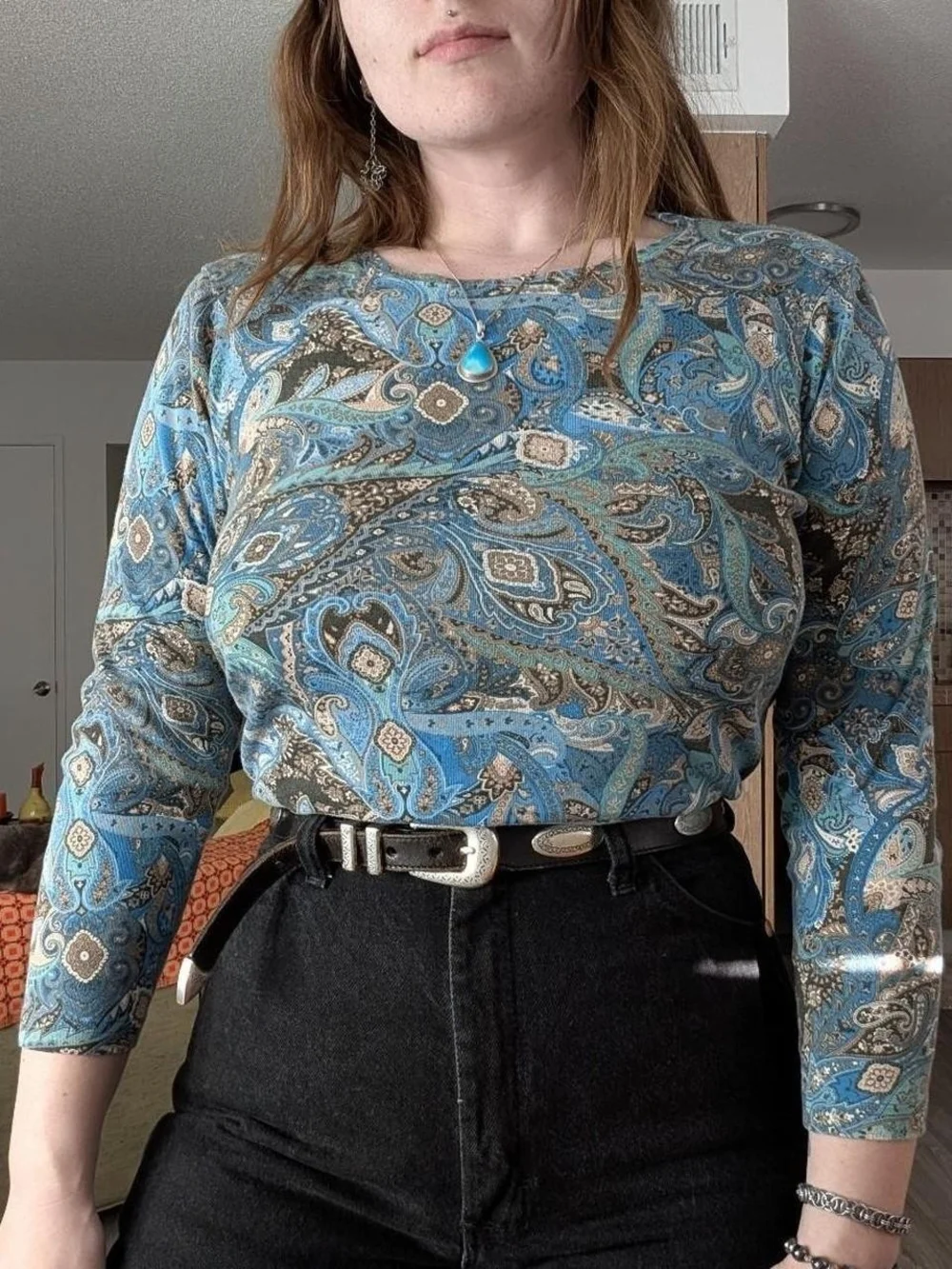 Blue Paisley Long-Sleeve Top